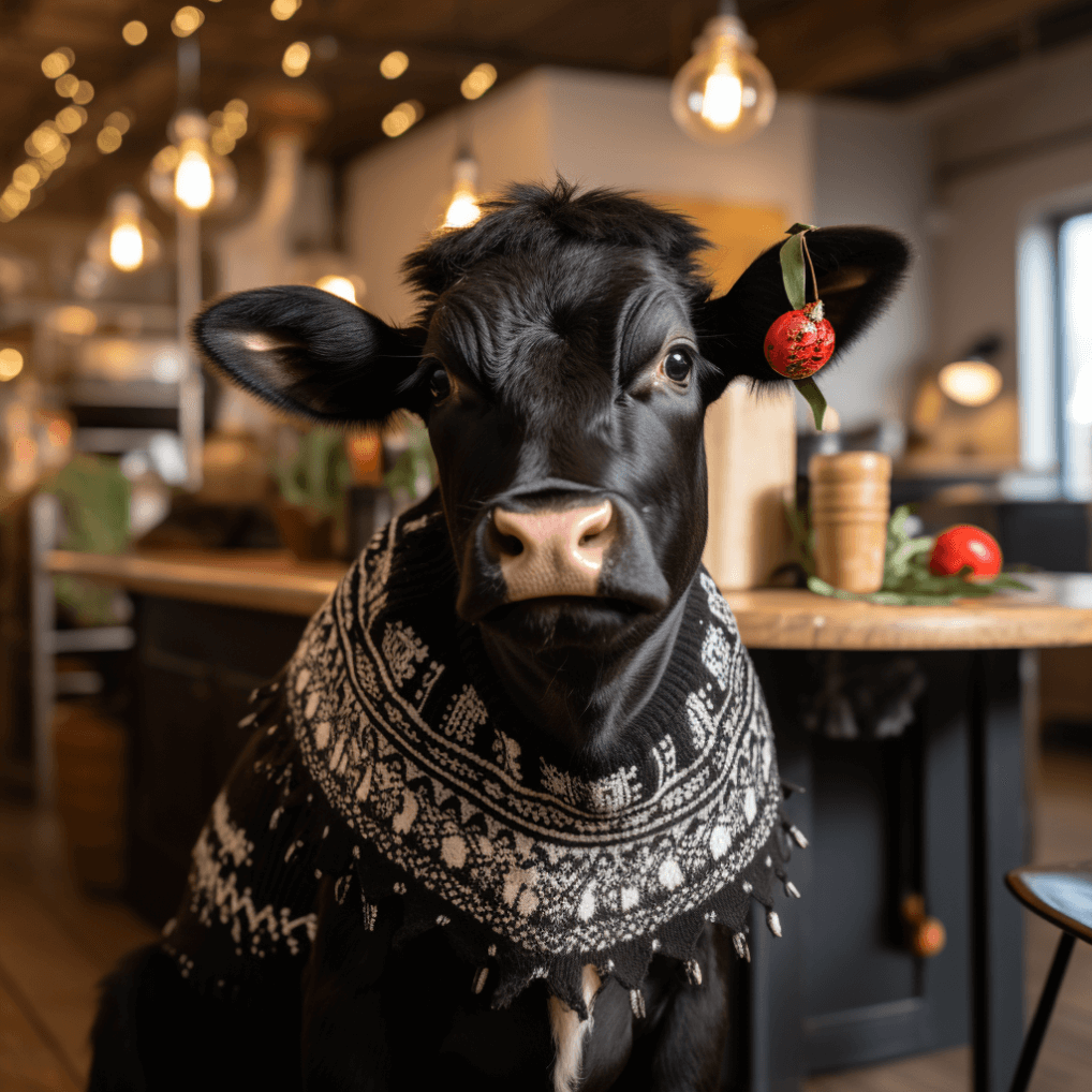 Farm animal in holiday sweater - Forget Me Not Farm